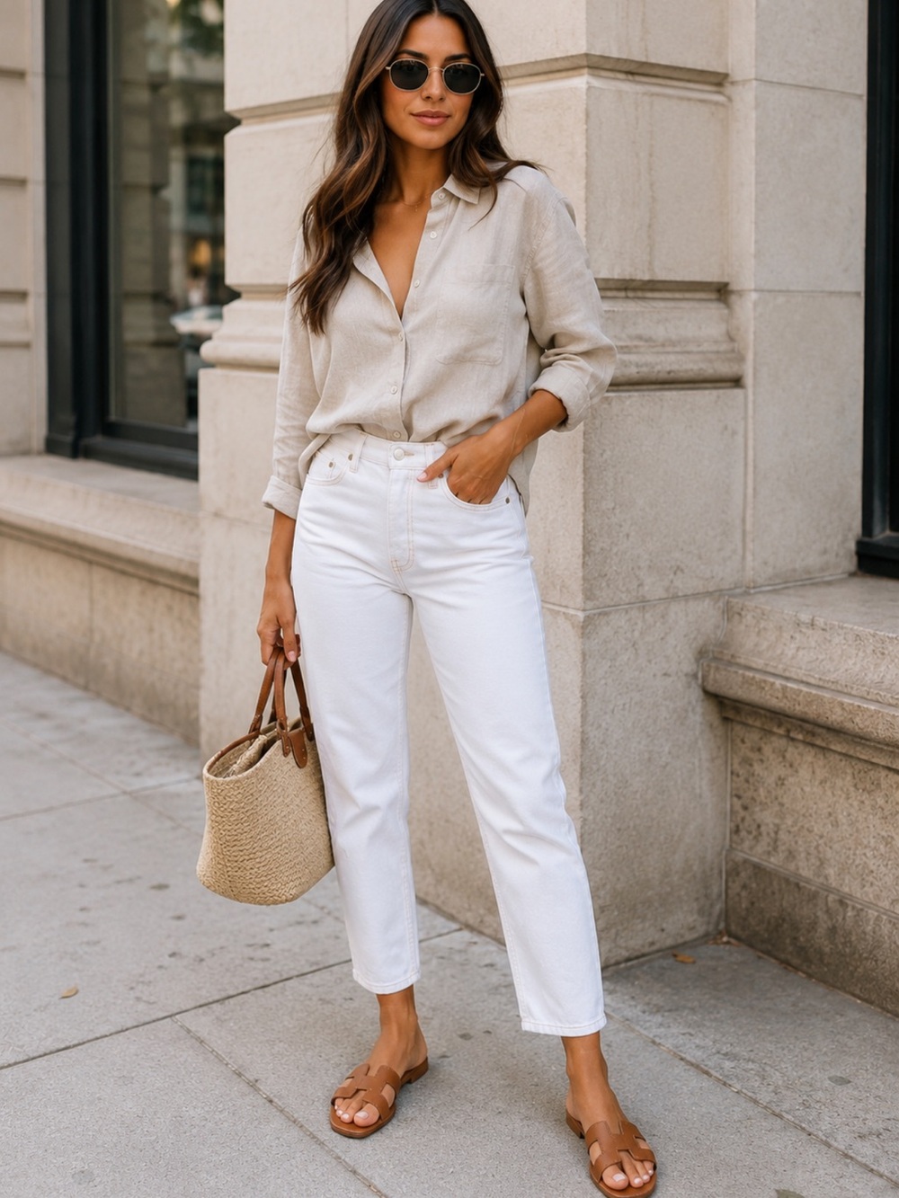 GRLFRND Revolve Helena Super High Rise Straight Leg Jeans Cream White 29